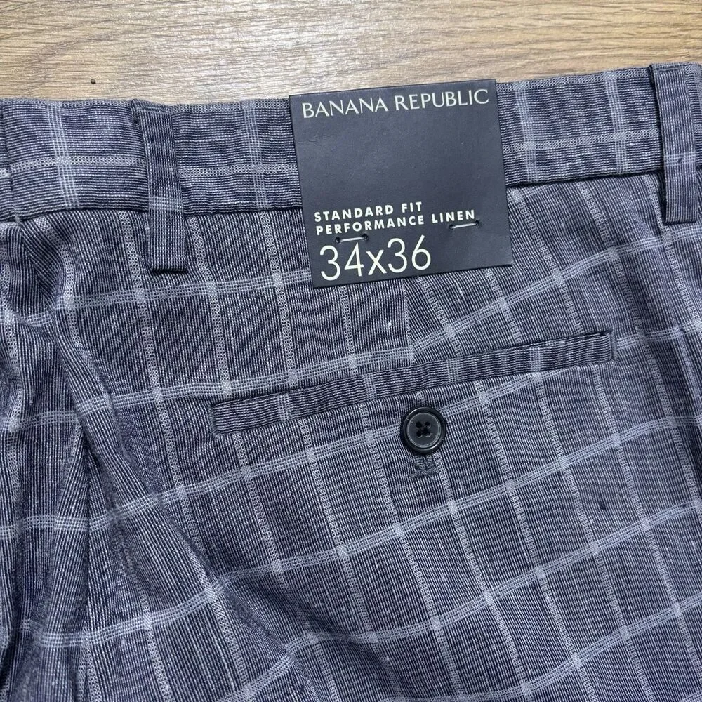 Banana Republic Pants Mens 34x36 Gray Performance Linen Blend Standard Fit NWT